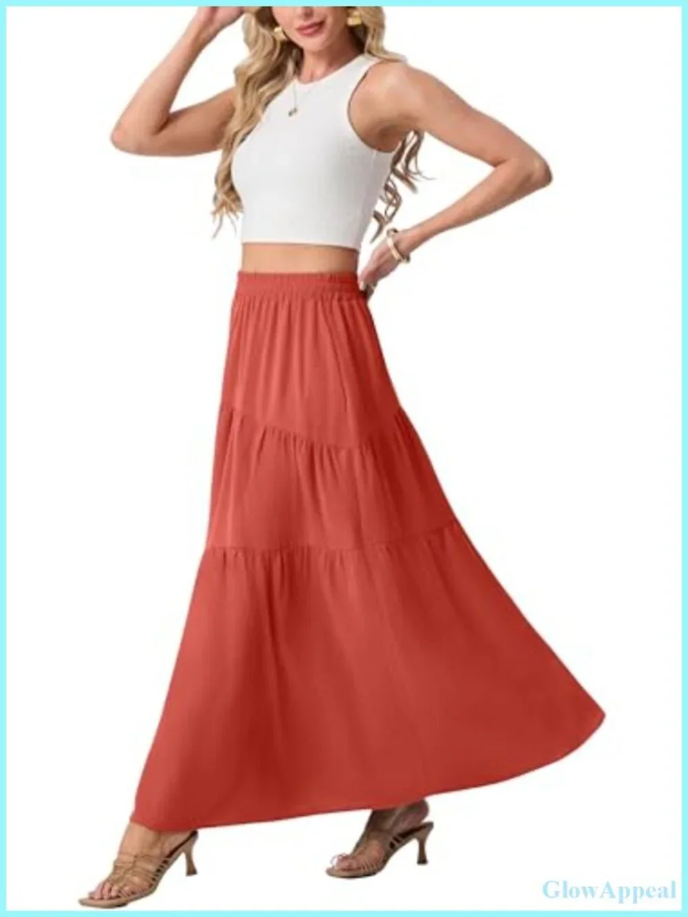 High Waist Tiered Maxi Skirt with Pockets Flowy A-Line Boho Casual Lightweight